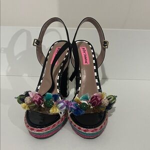 Betsey Johnson Multicolor Pom-Pom Platform Heels